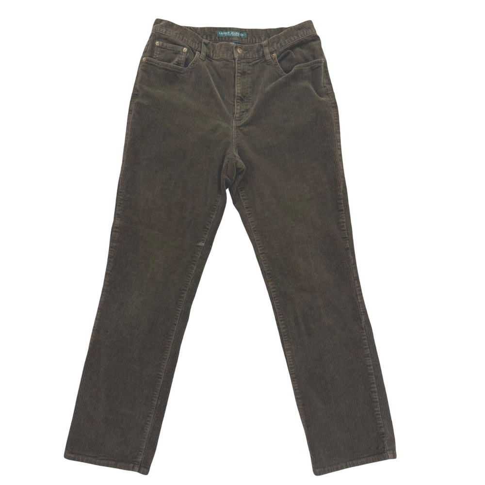 Vintage Lauren Jeans Co Ralph Lauren Olive Green Corduroy Pants 12 Straight Leg - Picture 3 of 13